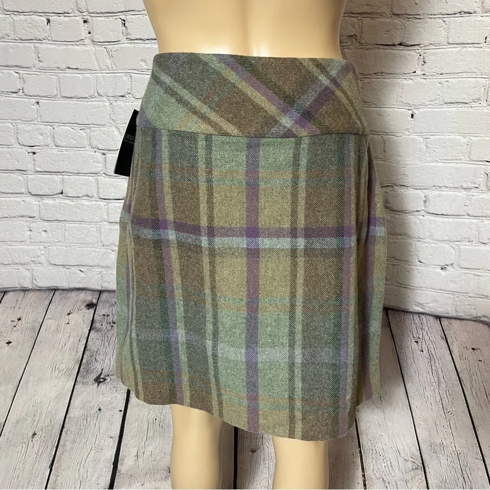 NWT New $225 Ralph Lauren Wool Plaid Fringe-Trim Tweed Mini Skirt Size 14